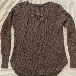 Brown knit lace up sweater